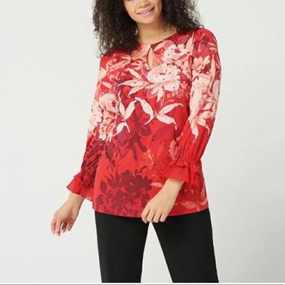 Susan Graver Printed Liquid Knit Embellished Tunic